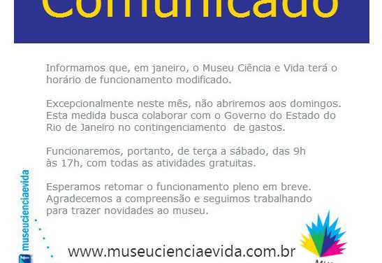 COMUNICADO – Funcionamento em janeiro