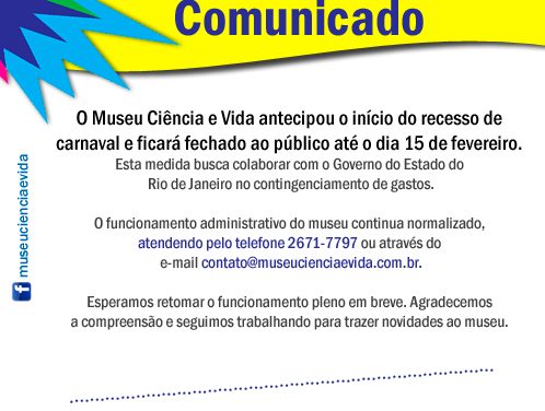 Comunicado sobre funcionamento do Museu