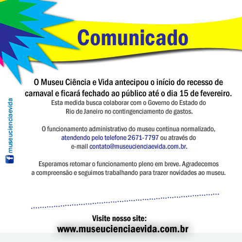 Comunicado sobre funcionamento do Museu