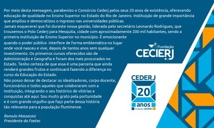 Presidente da Faetec homenageia o Cederj pelos 20 anos