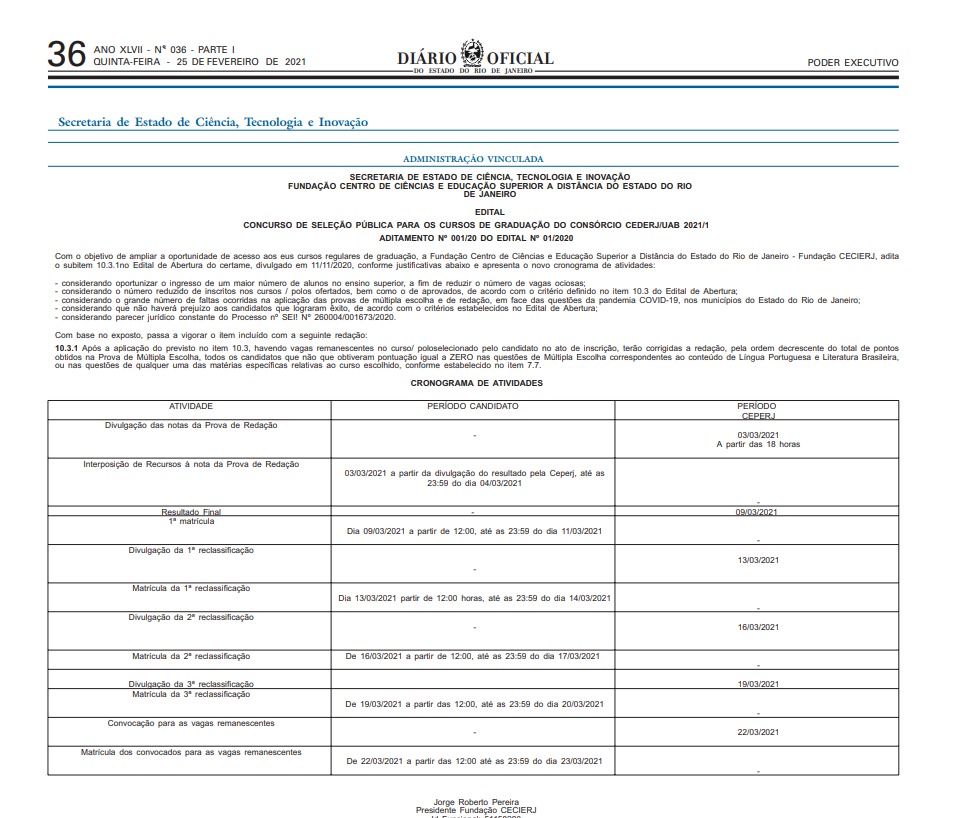 Resultado do Vestibular 2021/1 do IFRJ está disponível