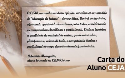 Aluno do CEJA Carmo, Sebastião Meneguite, escreve carta emocionante à equipe da escola