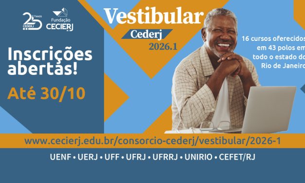 Vestibular Cederj 2026.1 tem inscrições abertas para 7355 vagas em 16 cursos de graduação semipresencial