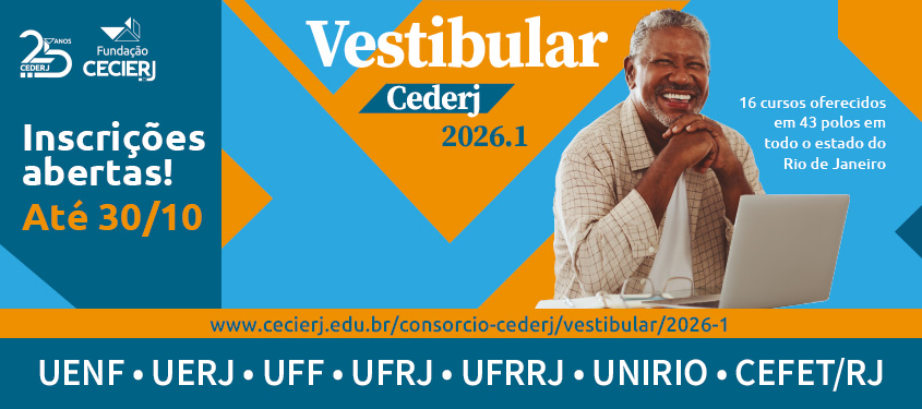 Vestibular Cederj 2026.1 tem inscrições abertas para 7355 vagas em 16 cursos de graduação semipresencial
